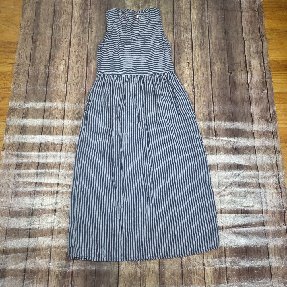 Pyne & Smith No. 21 V-Neck Sleeveless Linen Dress Women XS Navy Cottagecore